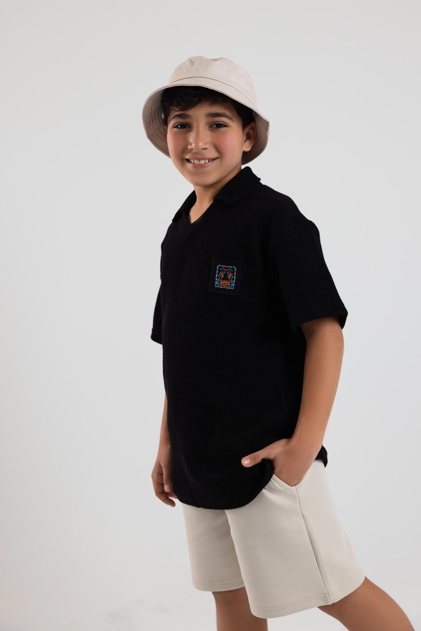 Textured Polo Shirt - Black