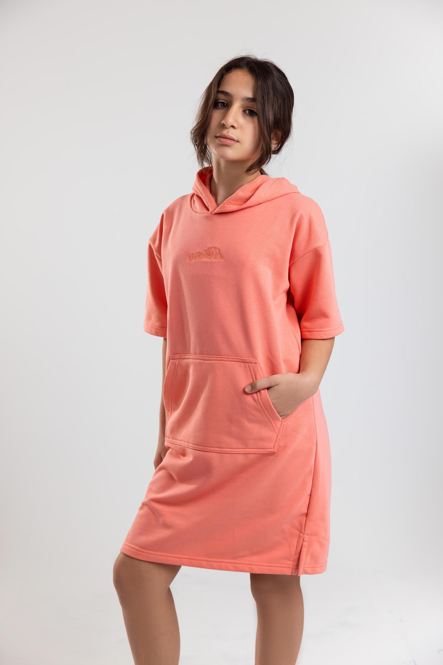 Coral Pink Hooded Dress