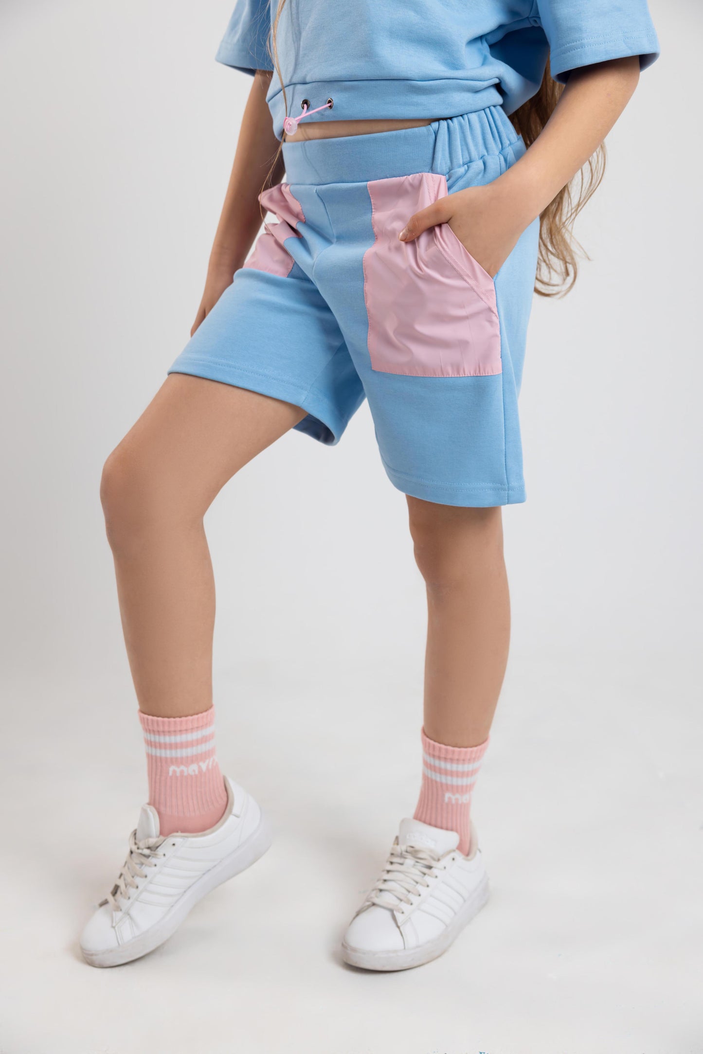 Girl's Set (Baby Blue X Pink waterproof Pockets)