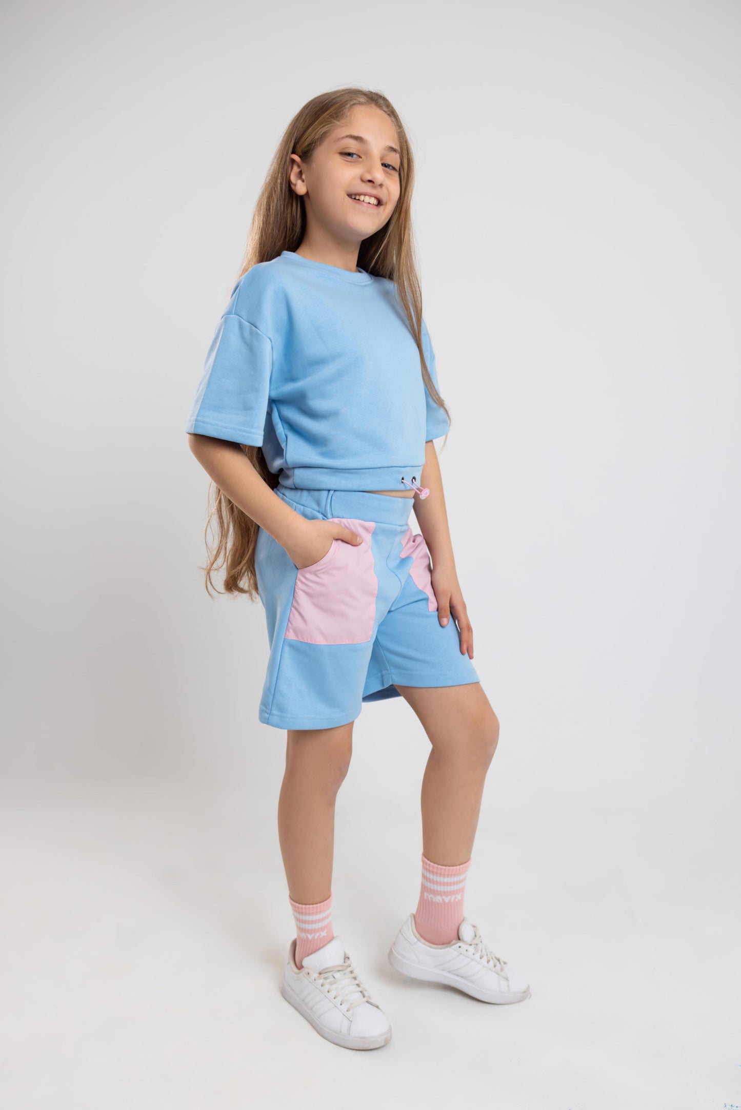 Girl's Set (Baby Blue X Pink waterproof Pockets)