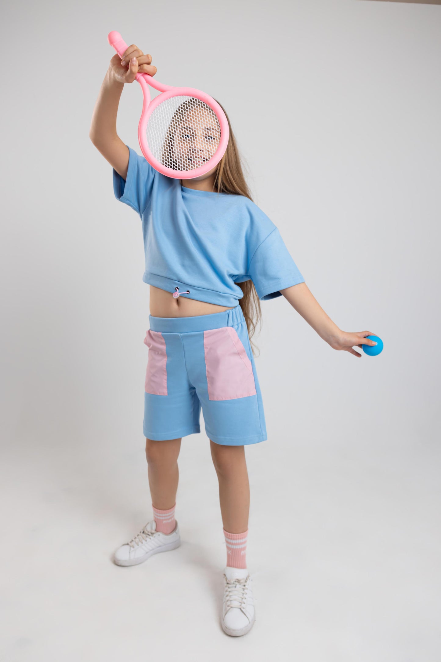 Girl's Set (Baby Blue X Pink waterproof Pockets)
