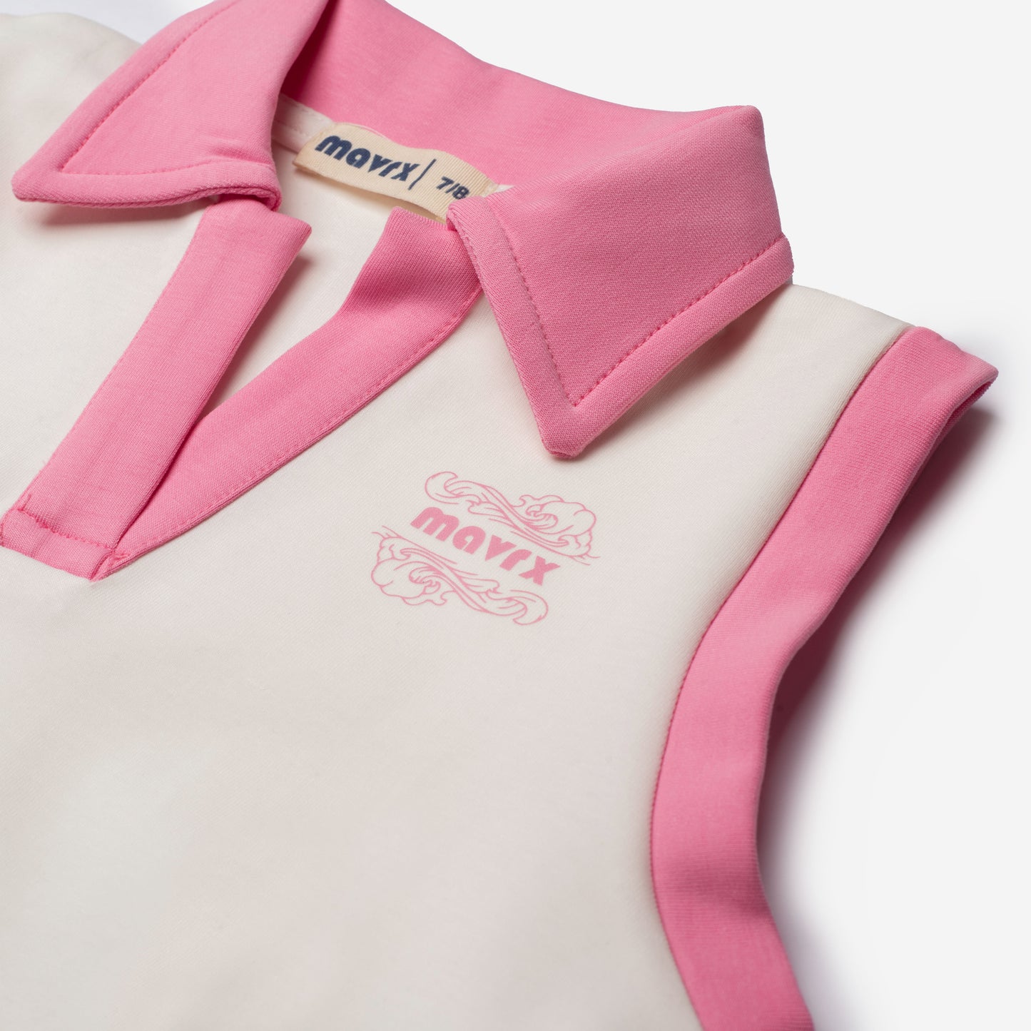 Polo crop top & Skirt Set ( White X Pink )