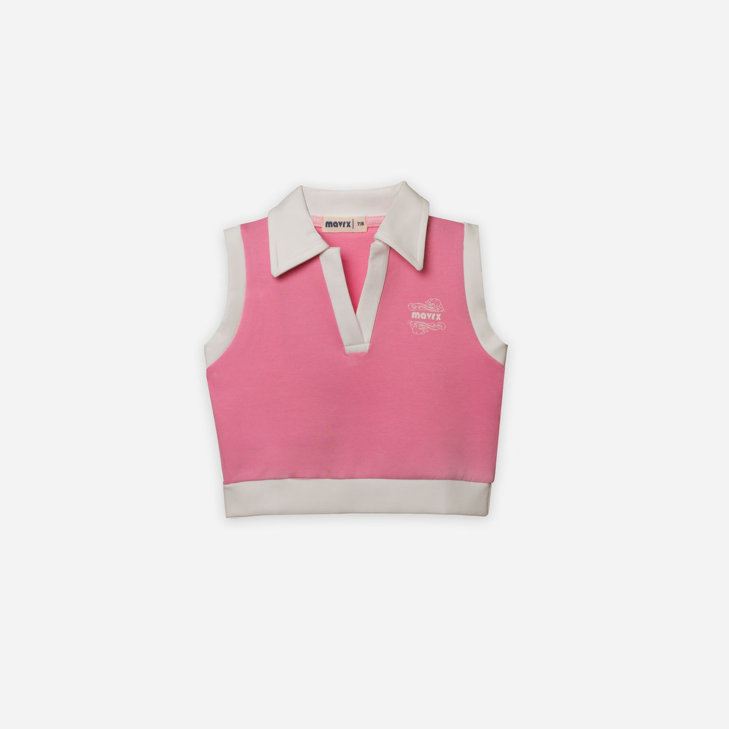 Polo crop top & Skirt Set ( Pink X White )
