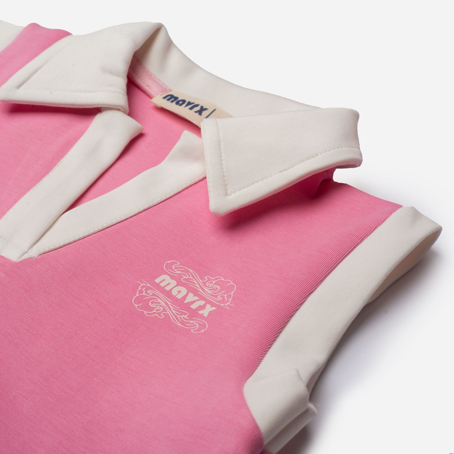 Polo crop top & Skirt Set ( Pink X White )
