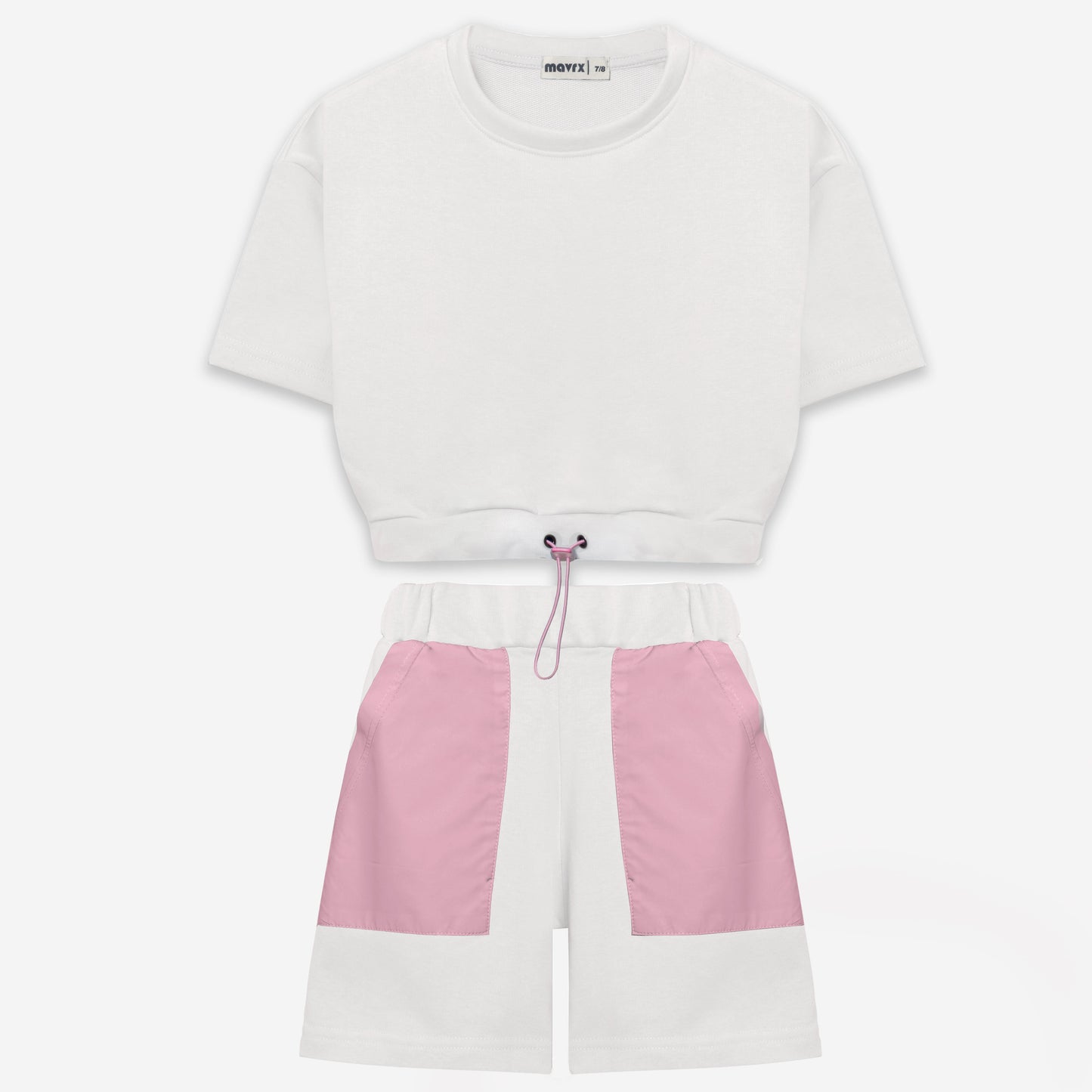 Girl's Set with Waterproof Pockets (Off White X Pink)