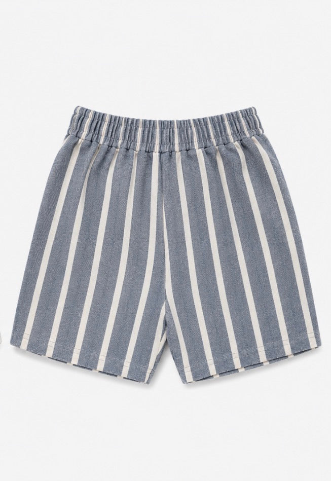 Striped Linen Shorts - Navy Blue
