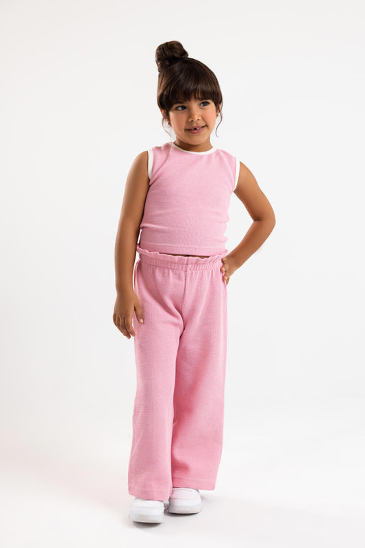 Top & Trouser Girls Set ( Pink x Off White )