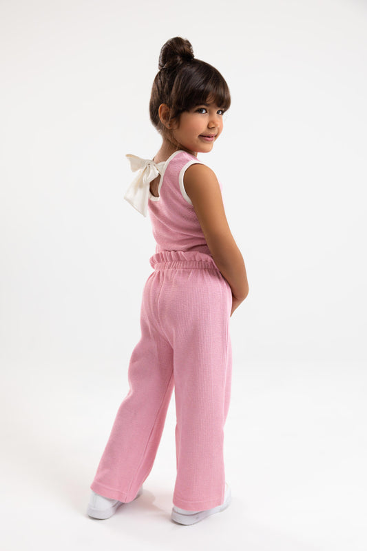Top & Trouser Girls Set ( Pink x Off White )