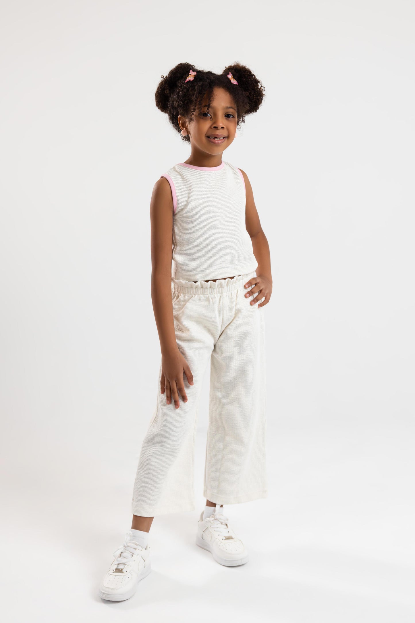 Top & Trouser Girls Set (Off White x Pink )