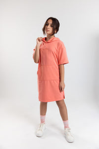 Coral Pink Hooded Dress