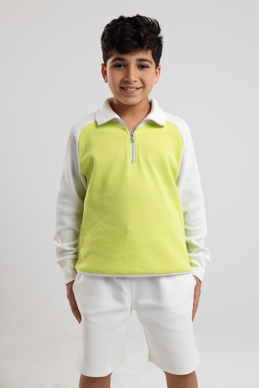 Quarter-Zip Textured Sweatshirt (Lime x White)