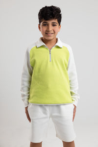 Quarter-Zip Textured Sweatshirt (Lime x White)