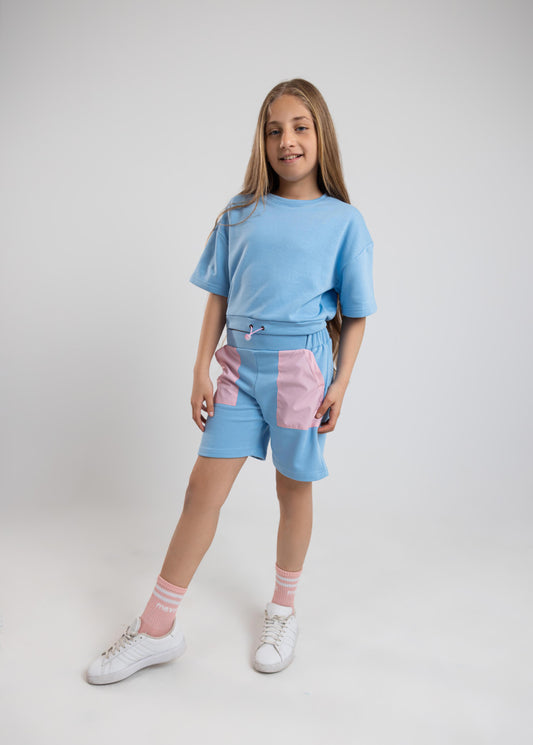 Girl's Set (Baby Blue X Pink waterproof Pockets)