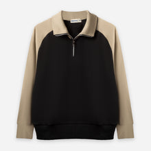 Load image into Gallery viewer, Quarter-Zip Textured Sweatshirt (Black x Beige)
