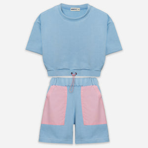 Girl's Set (Baby Blue X Pink waterproof Pockets)