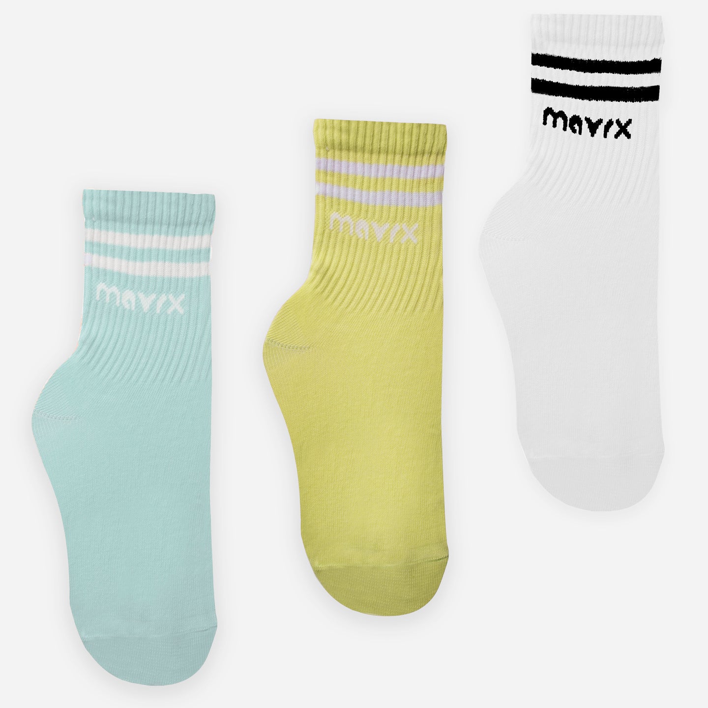 Pack of 3 pairs of Long Socks (mint / white / lime)