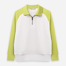 Load image into Gallery viewer, Quarter-Zip Textured Sweatshirt (White x Lime)
