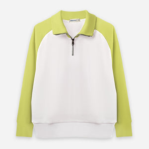 Quarter-Zip Textured Sweatshirt (White x Lime)