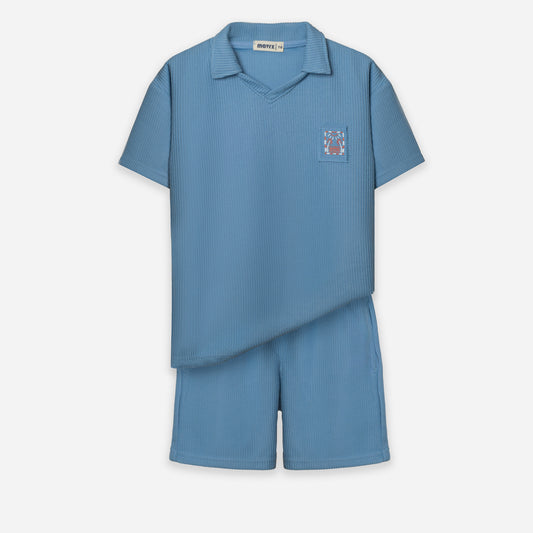 Textured polo Set - Petroleum