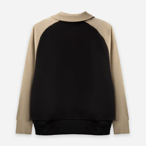 Quarter-Zip Textured Sweatshirt (Black x Beige)