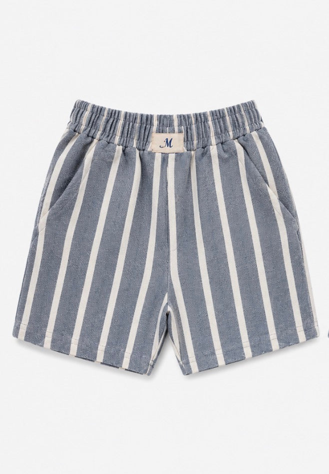 Striped Linen Shorts - Navy Blue