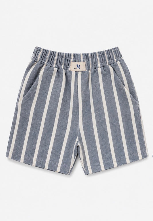 Striped Linen Shorts - Navy Blue