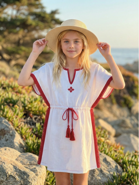 Beach Dress - Off White x Red