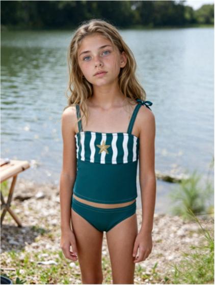 Striped Tankini - Teal